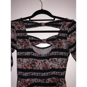 Short boho floral skater dress with black stripes